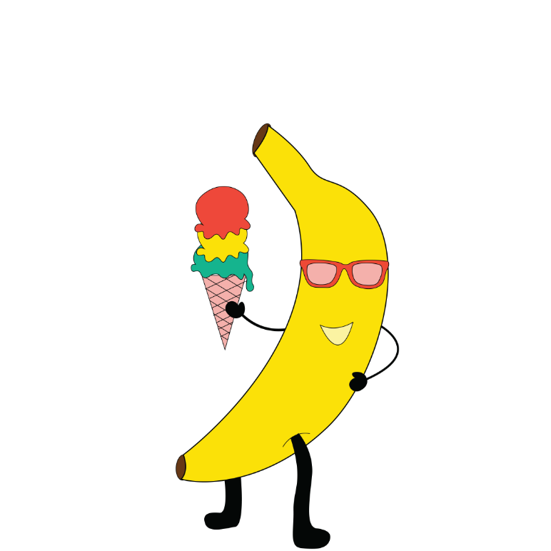 banana eats ice cream